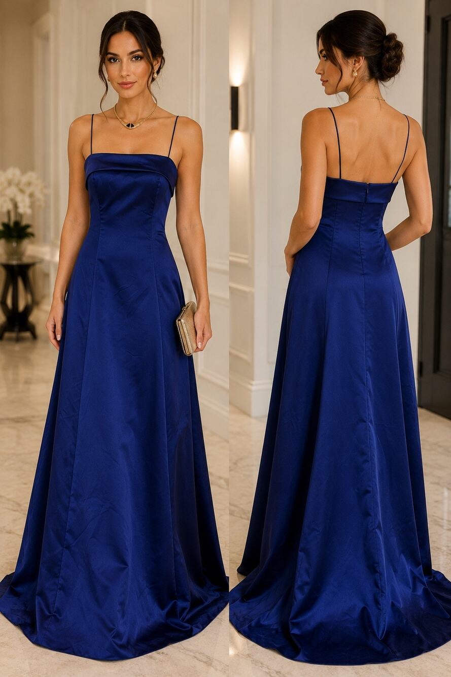 Night Way Collections Royal Blue Satin Formal Gown Size 6 Elegant Maxi Dress